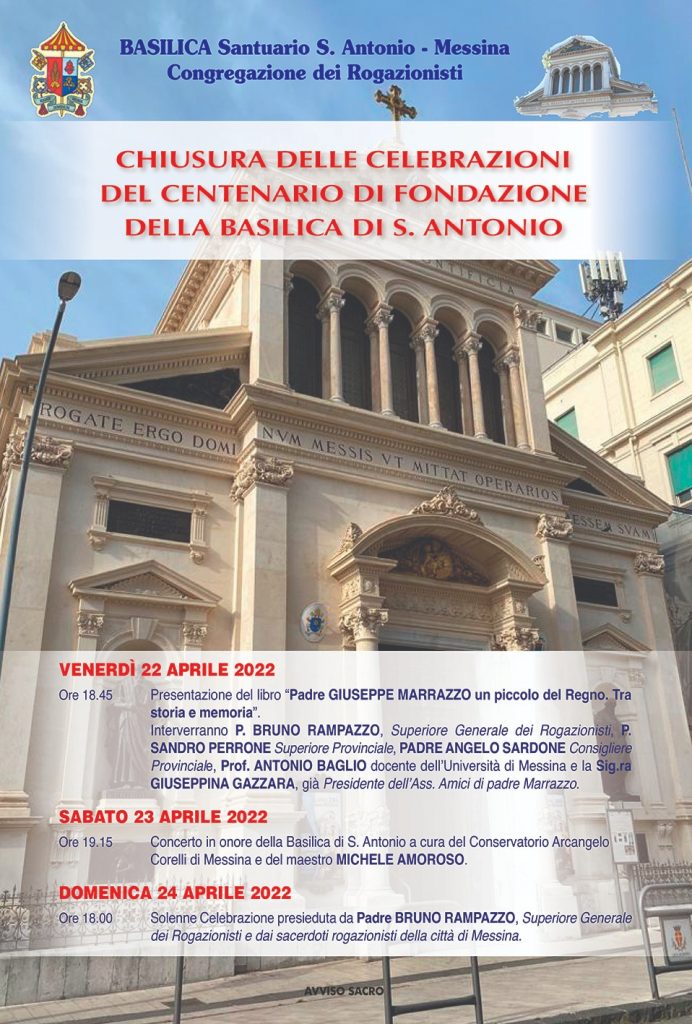 Chiusura delle Celebrazioni per il Centenario della Basilica Santuario di Sant'Antonio nella città di Messina.