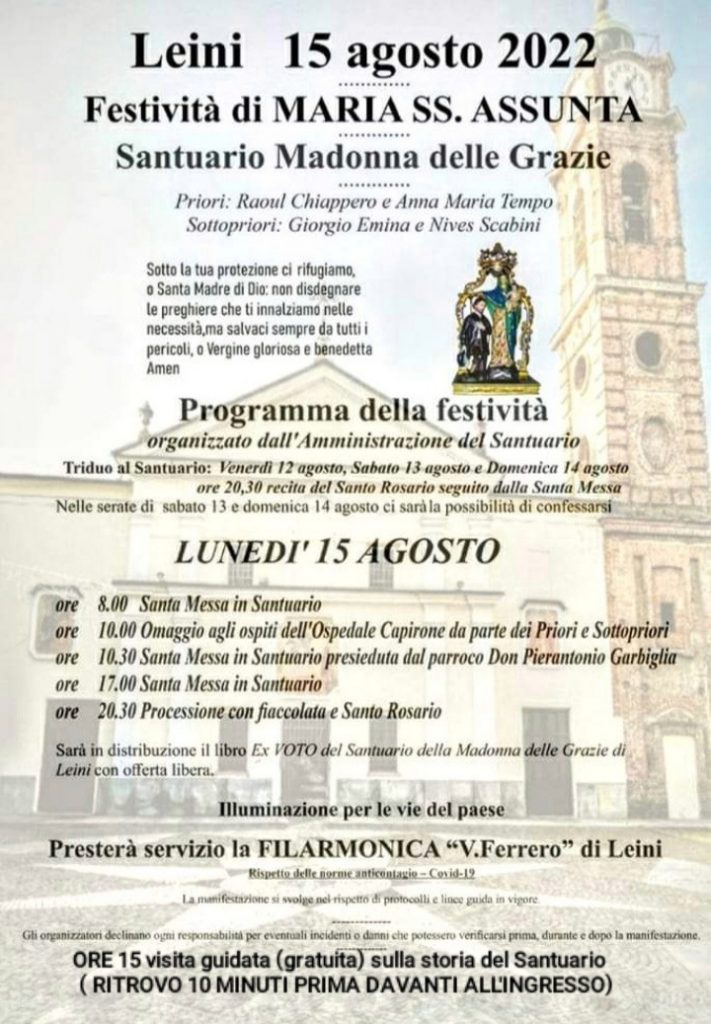 Festività di Maria SS. Assunta organizzata nel Santuario della Beata Vergine delle Grazie di Leini (Torino) il 15 agosto 2022.