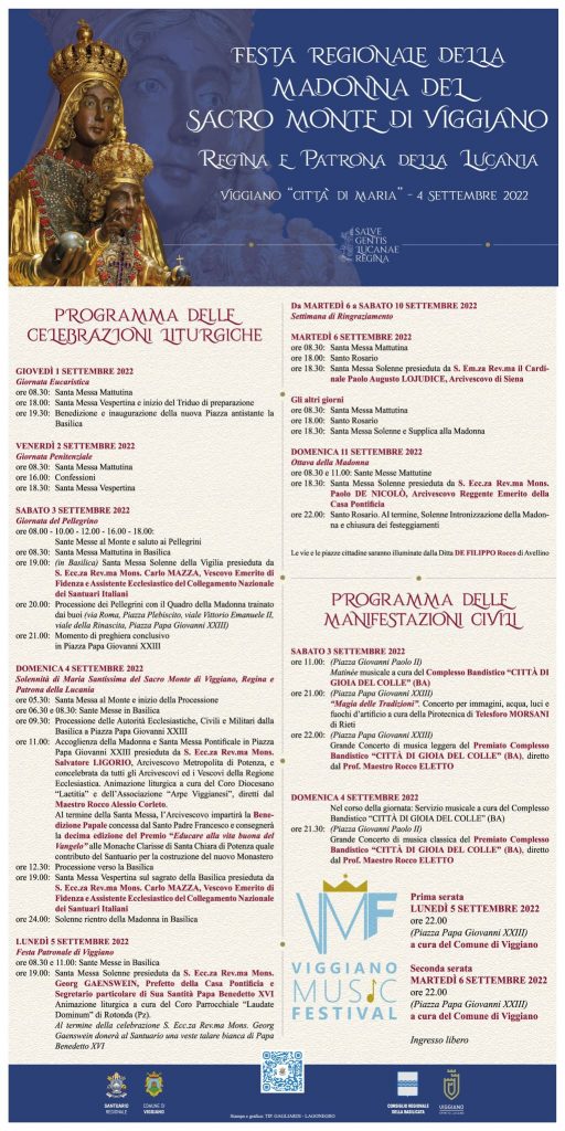 Festa regionale della Madonna del Sacro Monte di Viggiano (PZ), Regina e Patrona della Lucania, 1 - 11 settembre 2022