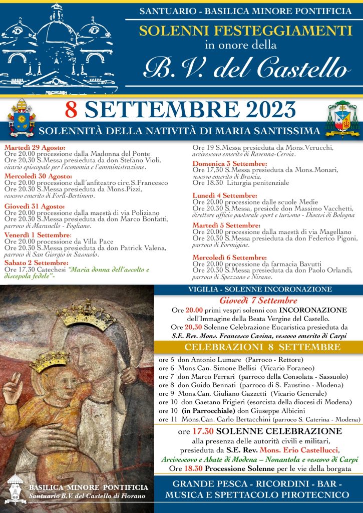 Solenni Festeggiamenti in onore della Beata Vergine del Castello nella Basilica Santuario di Fiorano Modenese (MO), 8 Settembre 2023.