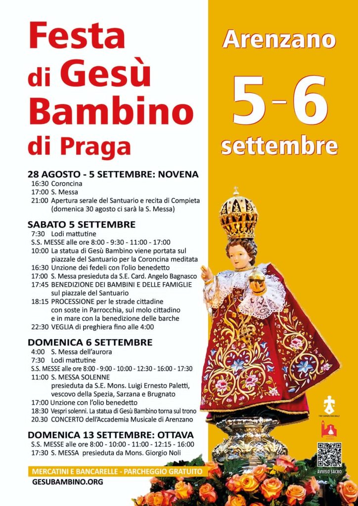 Festa di Gesù Bambino di Praga, nell'omonimo Santuario di Arenzano (GE), dal 5 al 6 settembre 2026.
